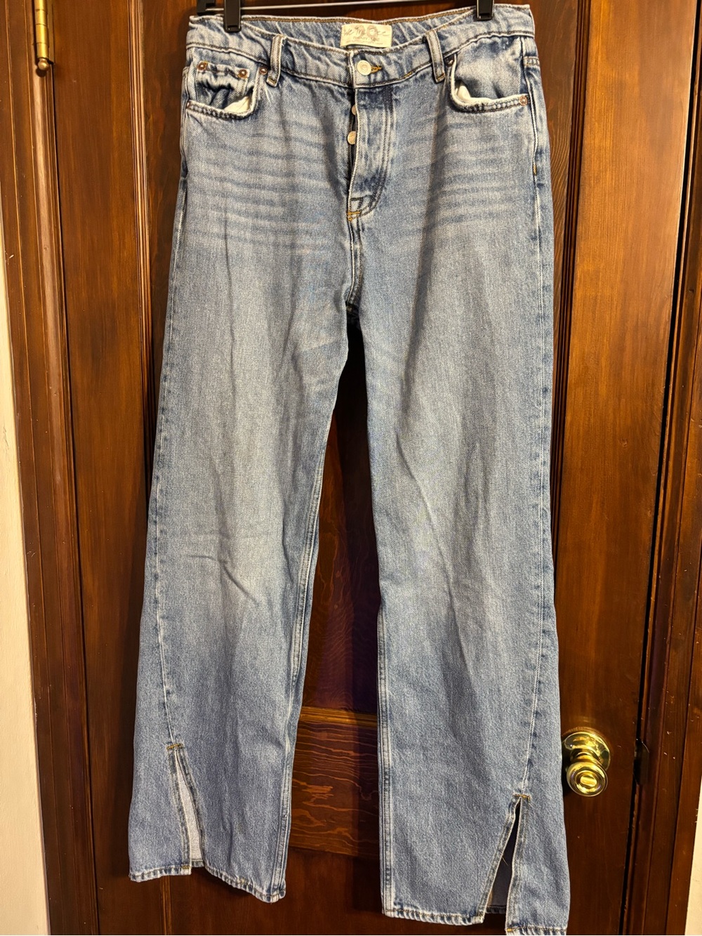 Free People We The Free High Waist Slit Hem Straight Jeans Vintage Light 29
